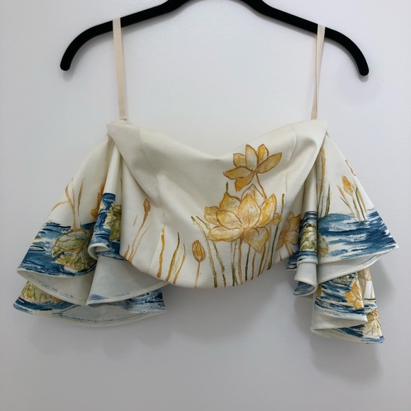 Hand Painted Bustier Crop Top with Flared Sleeves - Picture 4 of 5